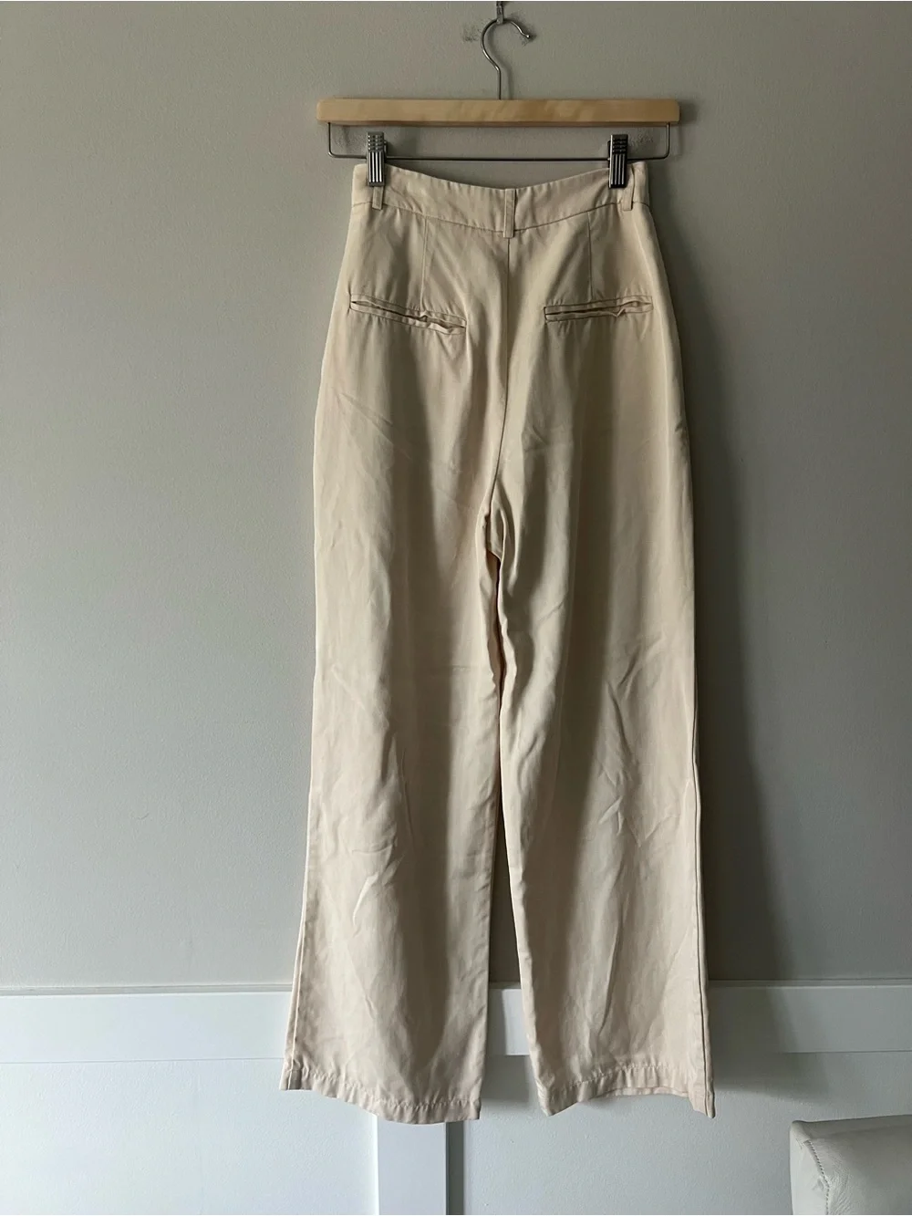 Reformation Mason Pant Oyster 0P Petite Tencel Wide Leg Pleated Trousers
